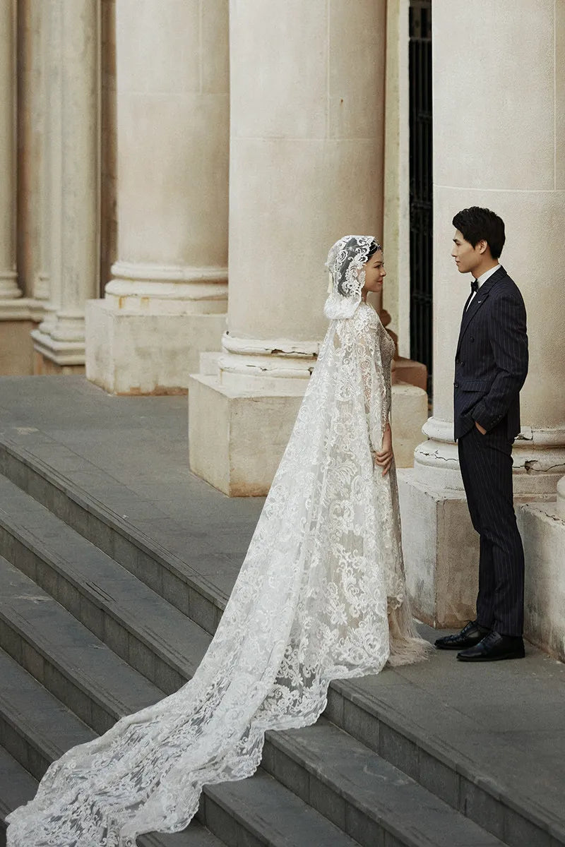 vintage lace wedding cape back view