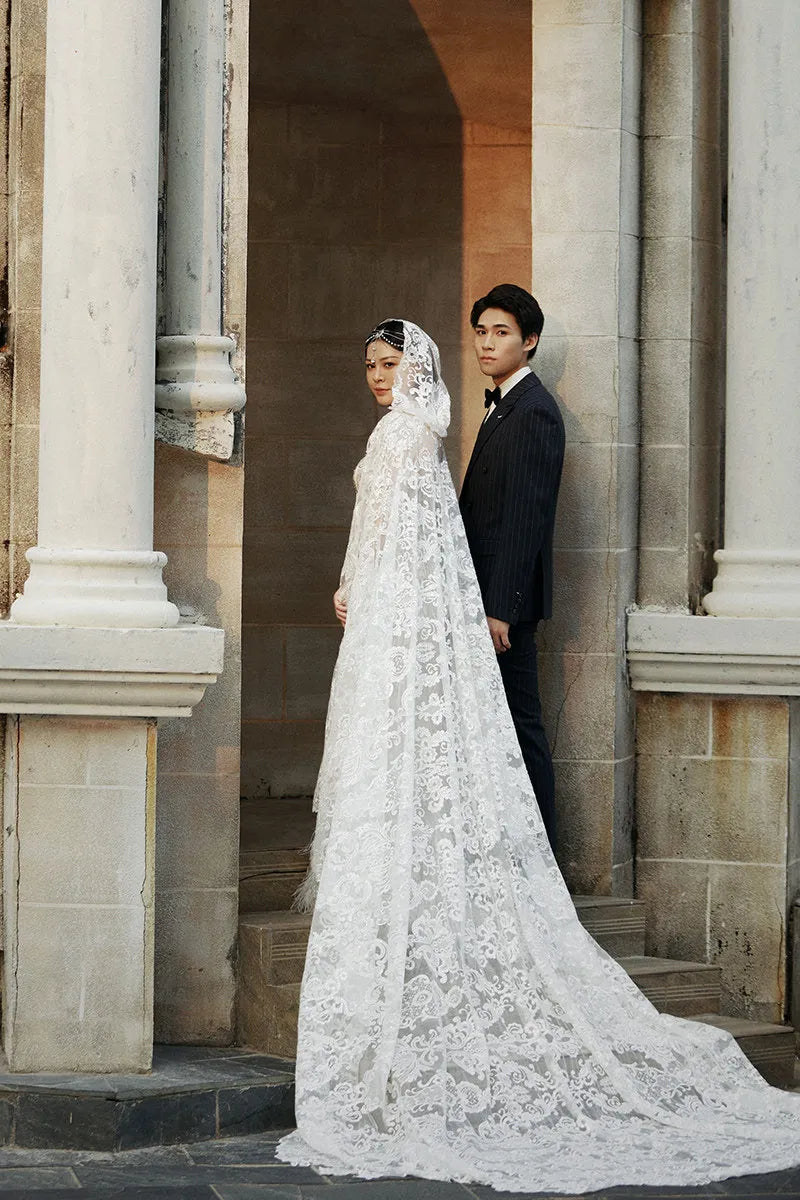 romantic hooded lace wedding veil alternative
