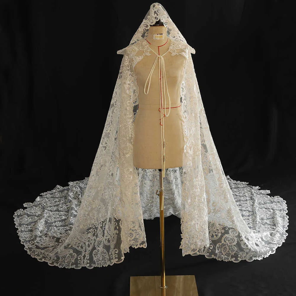 vintage hooded bridal cape with all-over lace