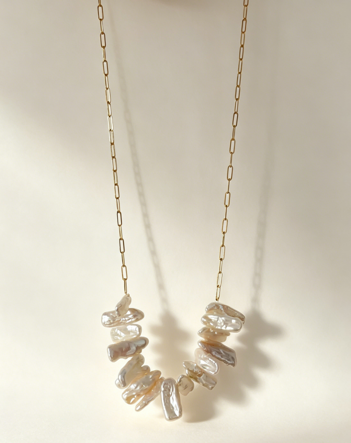 Organic irregular freshwater pearl necklace with 14K gold-filled chain