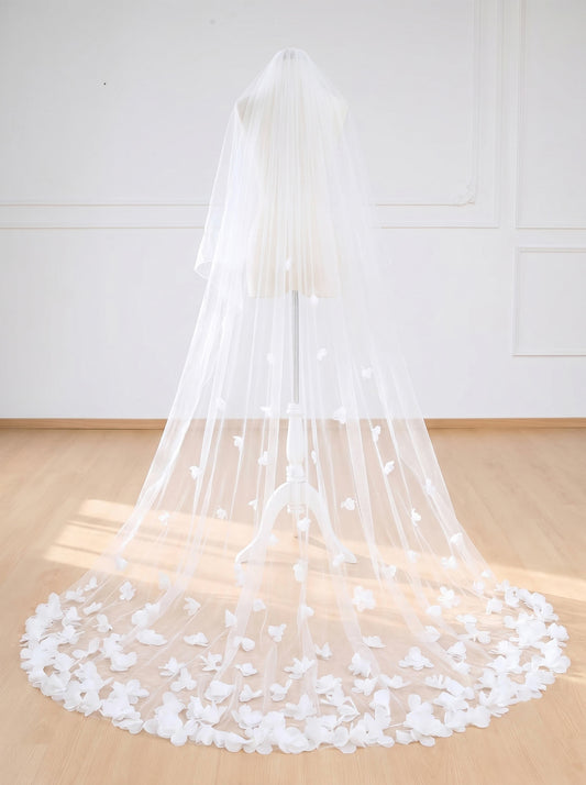 3D butterfly embellished long cathedral bridal tulle veil