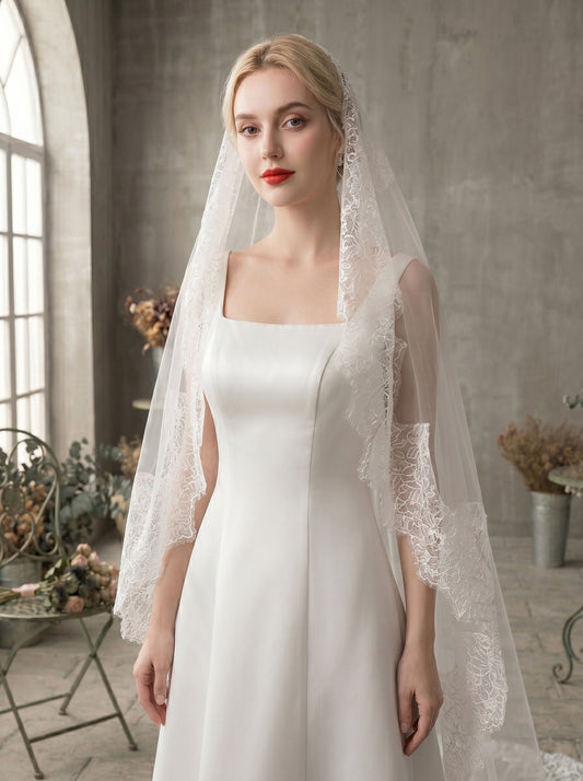Chantilly lace cathedral wedding veil with 280cm train