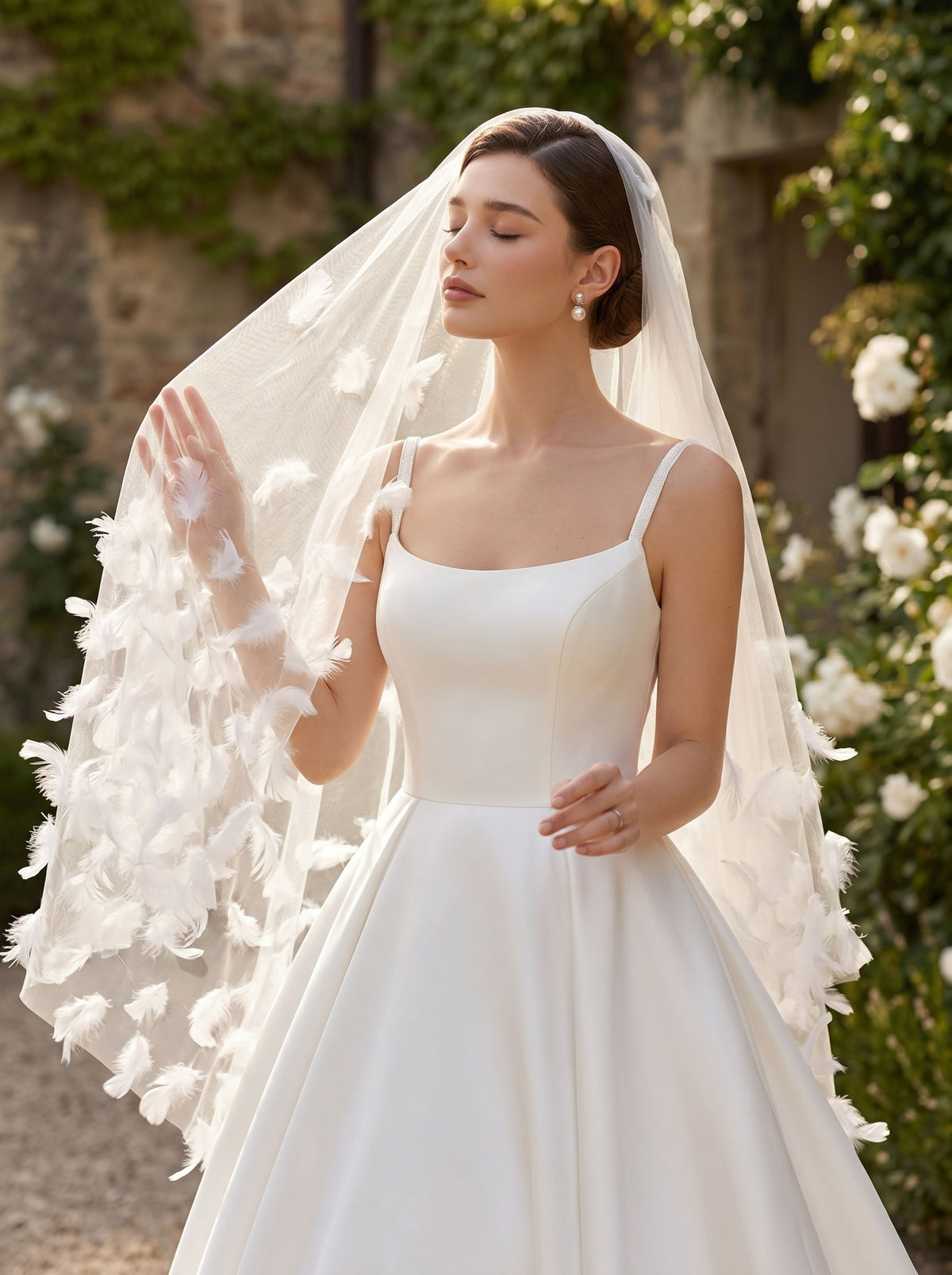 minimalist fingertip drop wedding veil with soft tulle