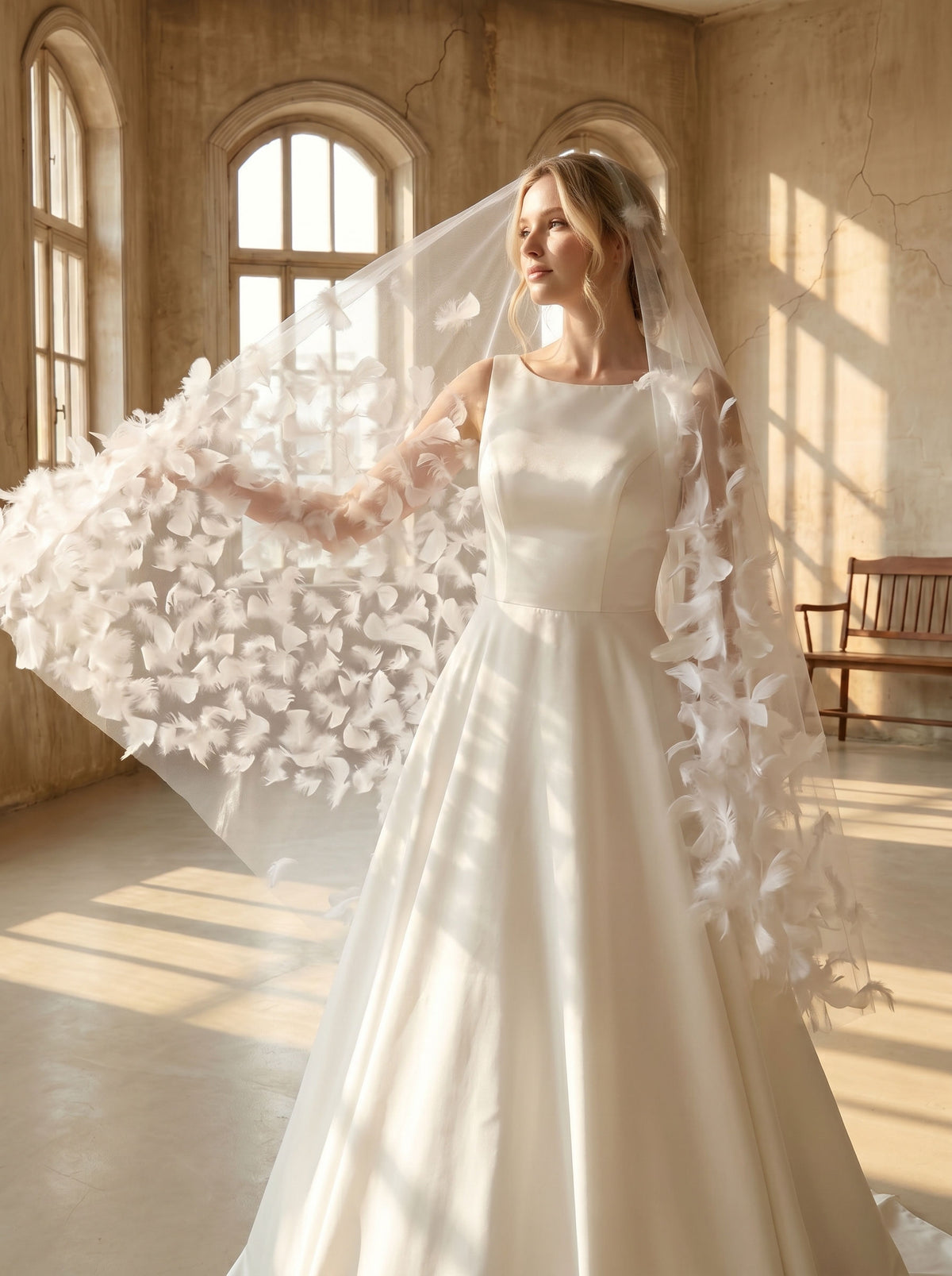 simple elegant bridal veil with flowing tulle detail