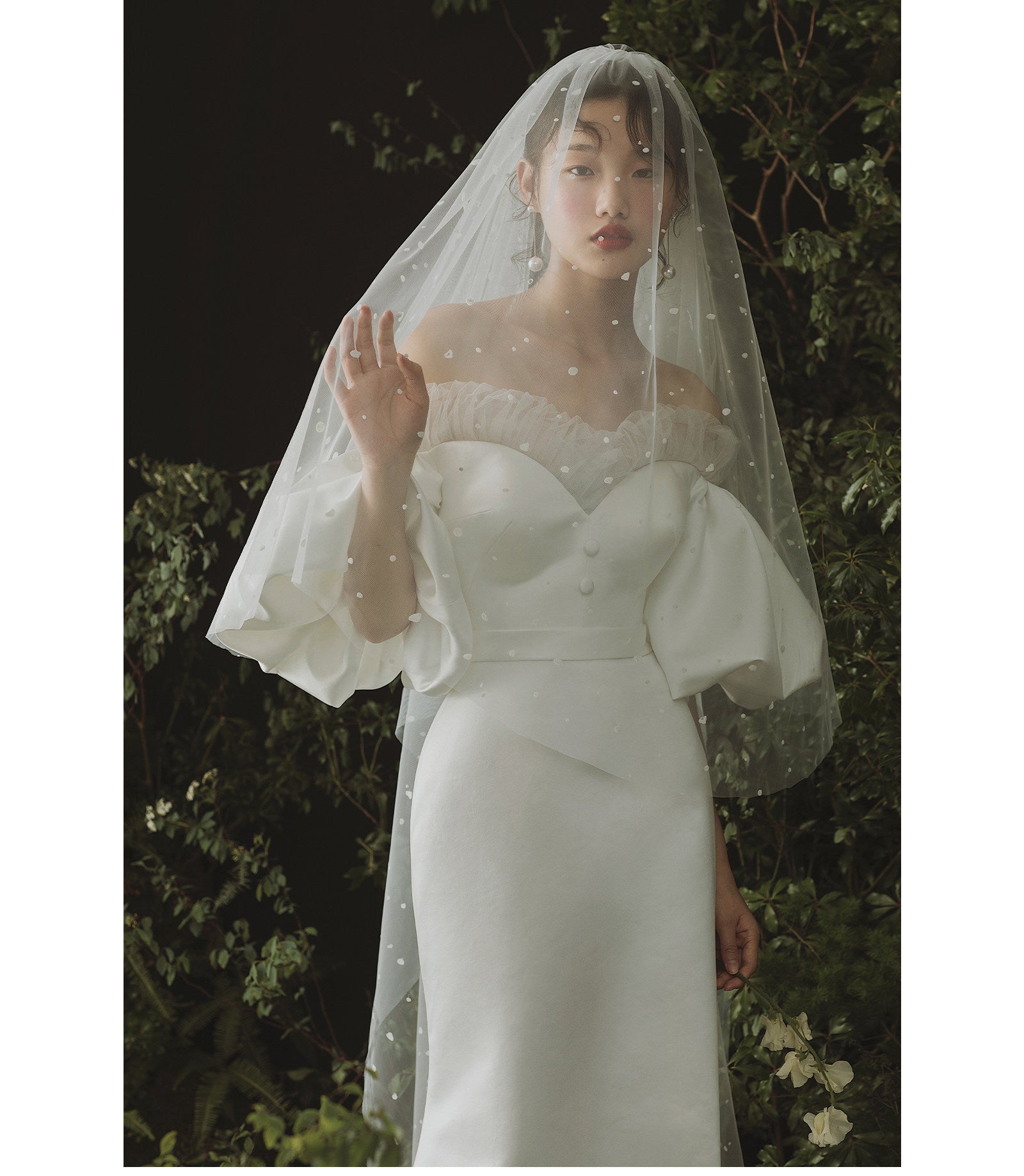 350cm polka dot cathedral length two tier bridal veil with 77cm blusher and vintage dotted tulle