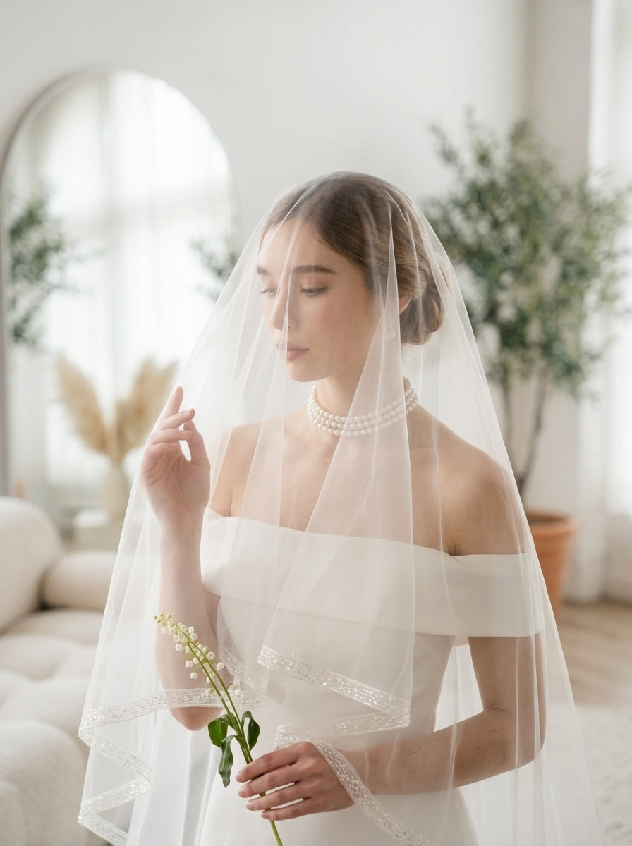 415cm royal cathedral length two tier bridal veil with 145cm blusher and delicate beaded trim