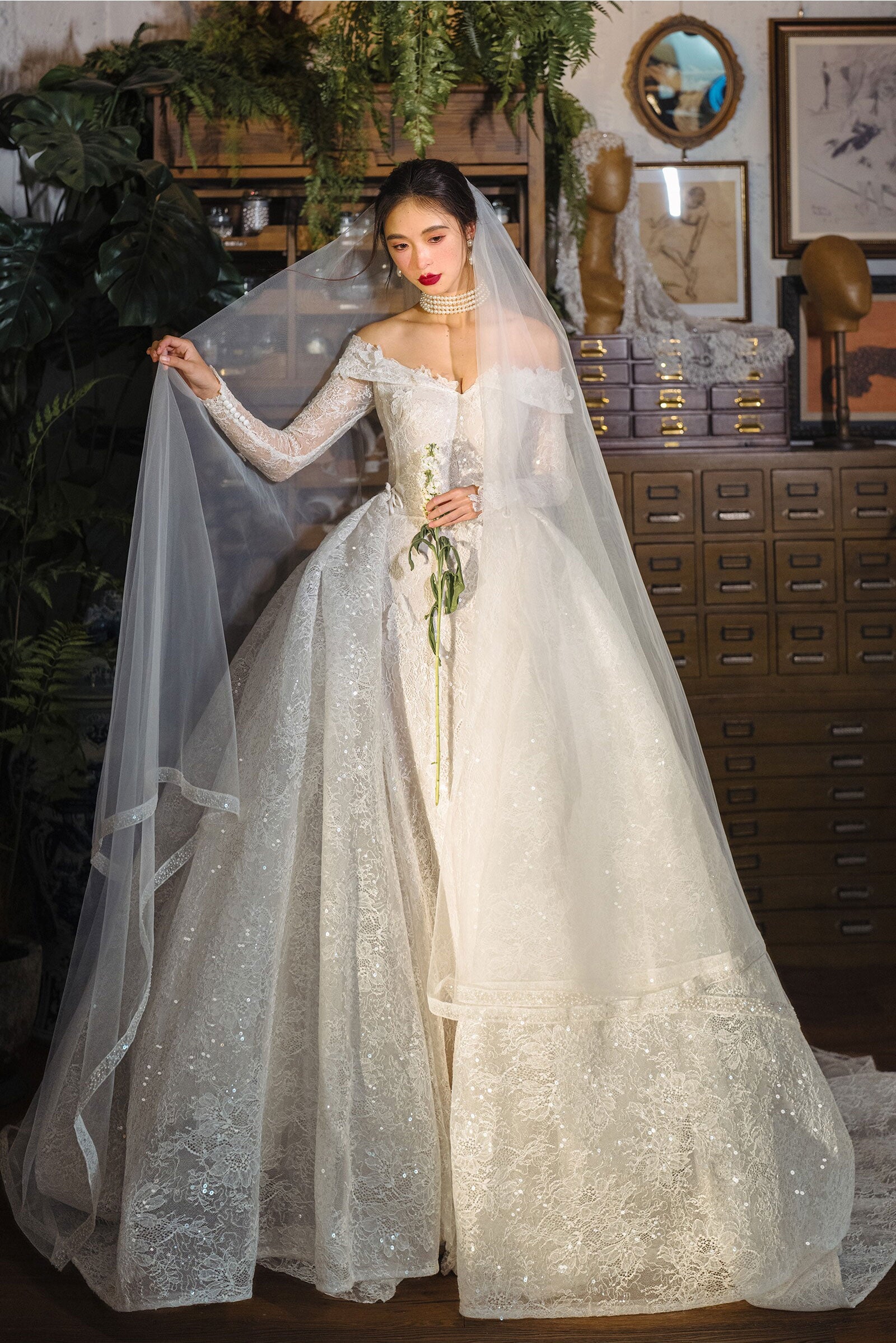 415cm royal cathedral length two tier bridal veil with 145cm blusher and delicate beaded trim