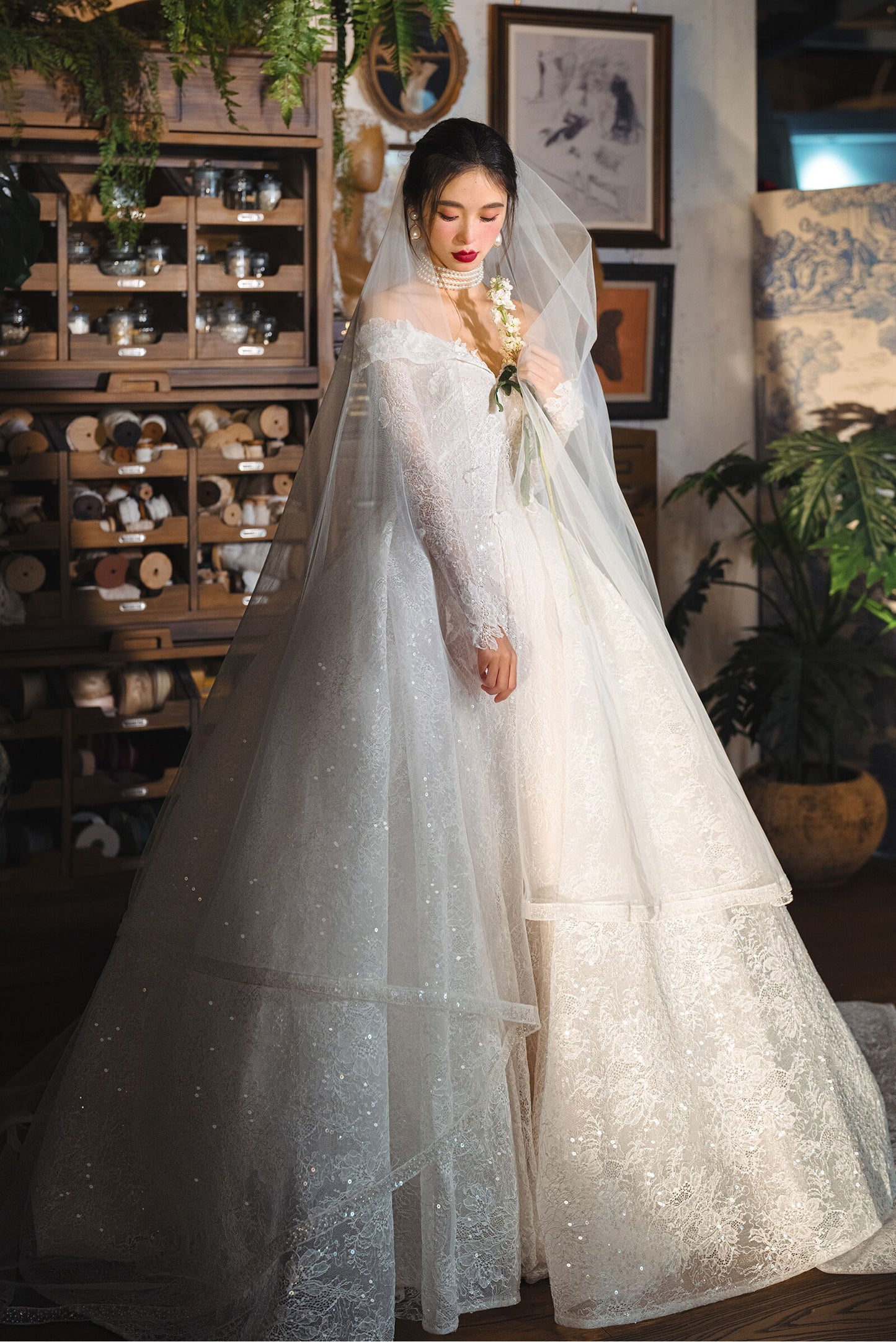 415cm royal cathedral length two tier bridal veil with 145cm blusher and delicate beaded trim