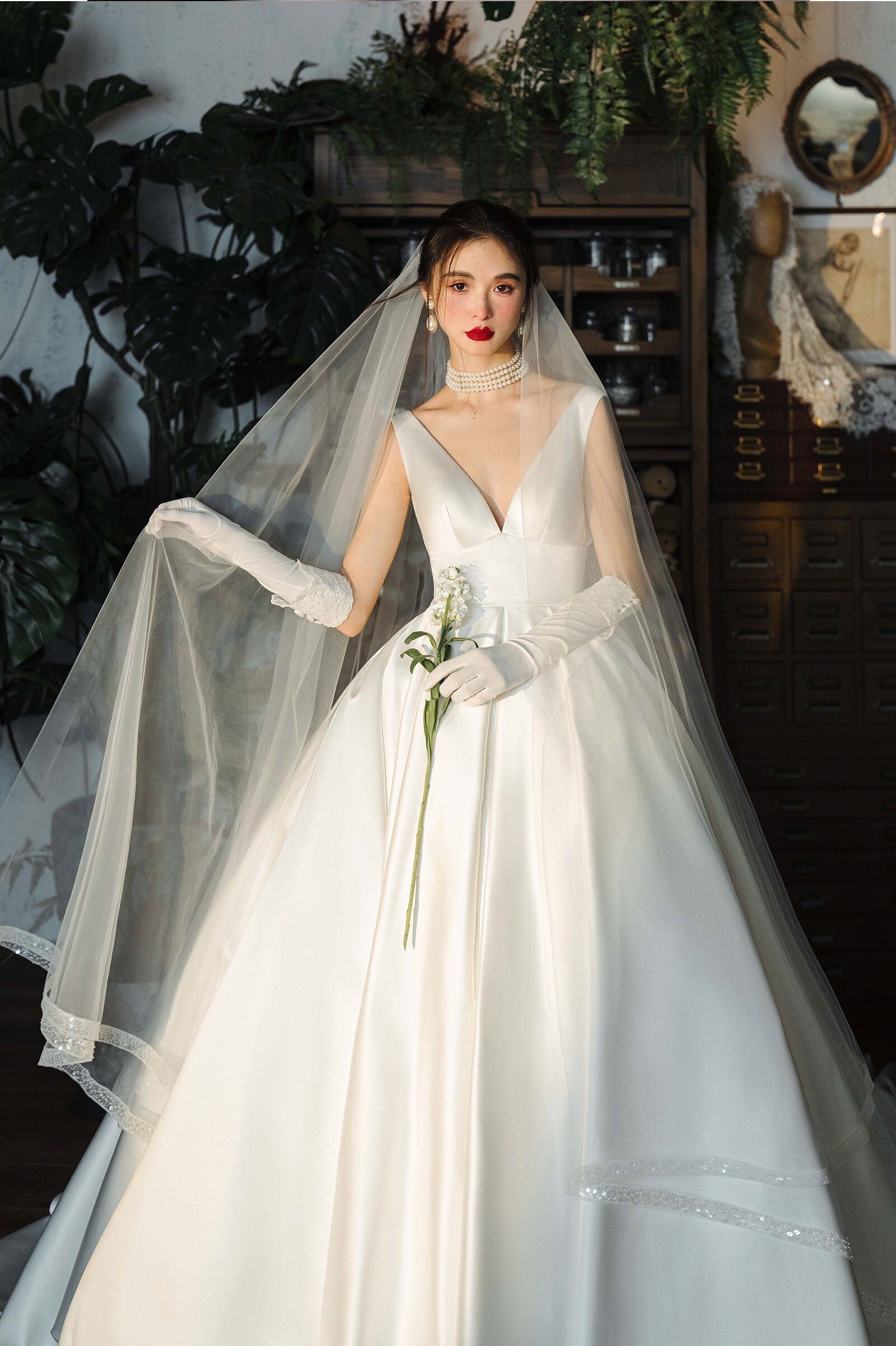 415cm royal cathedral length two tier bridal veil with 145cm blusher and delicate beaded trim