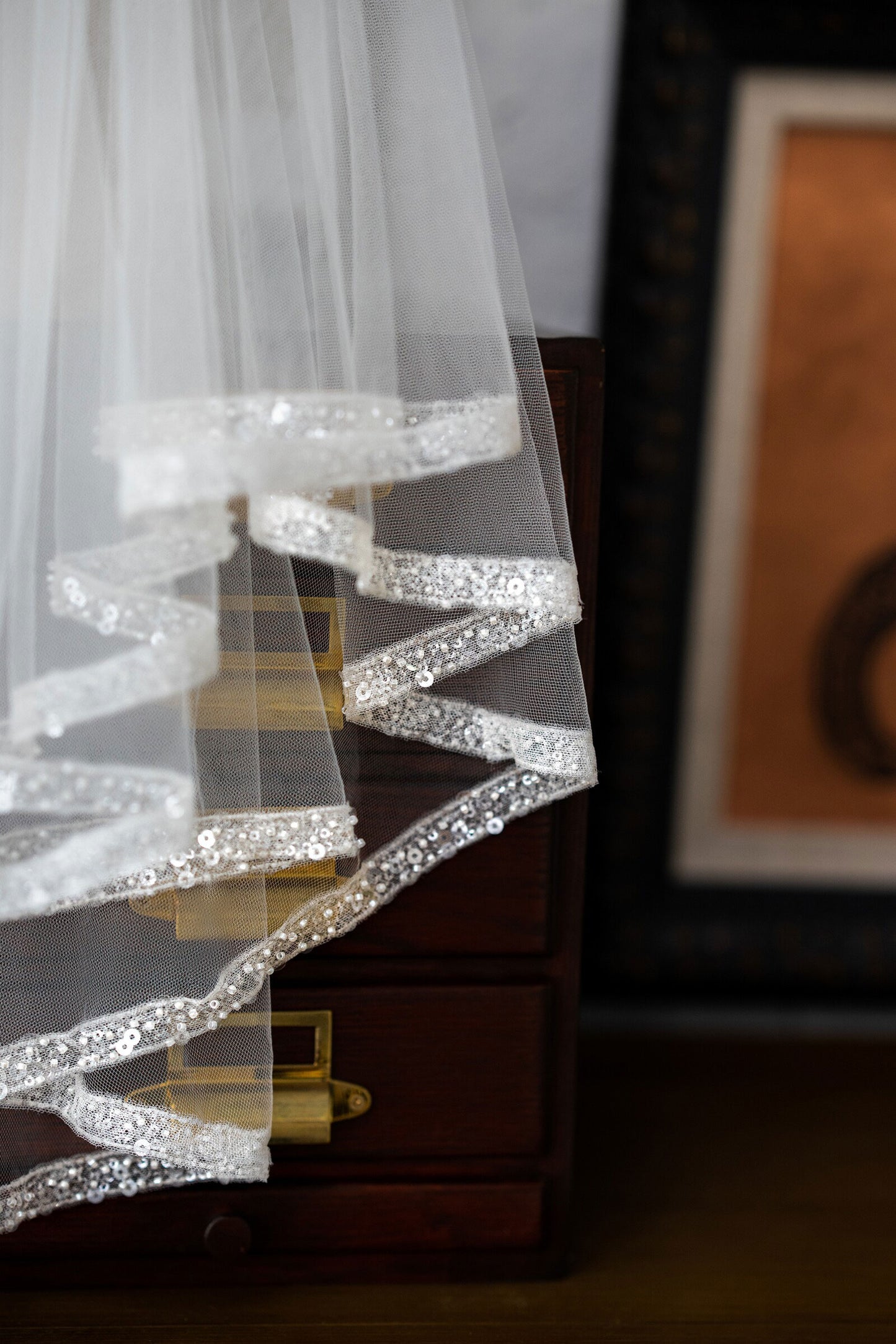 415cm royal cathedral length two tier bridal veil with 145cm blusher and delicate beaded trim