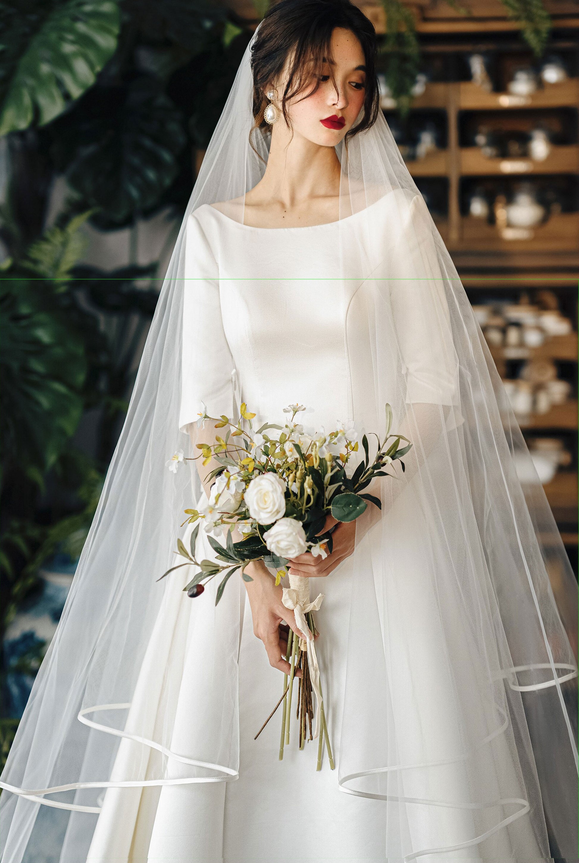 380cm royal cathedral length two tier bridal veil with blusher and ribbon horsehair edge trim
