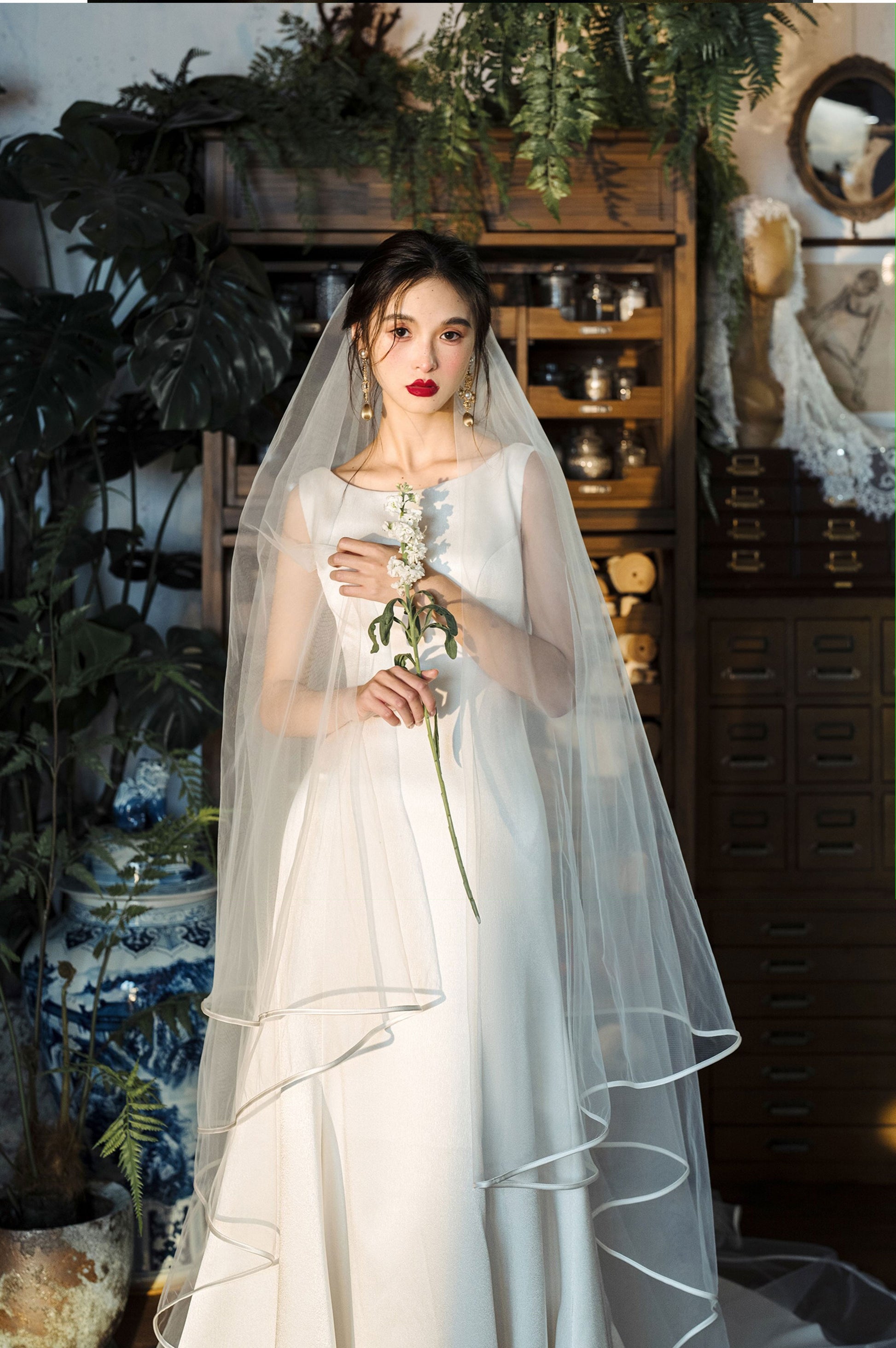 380cm royal cathedral length two tier bridal veil with blusher and ribbon horsehair edge trim