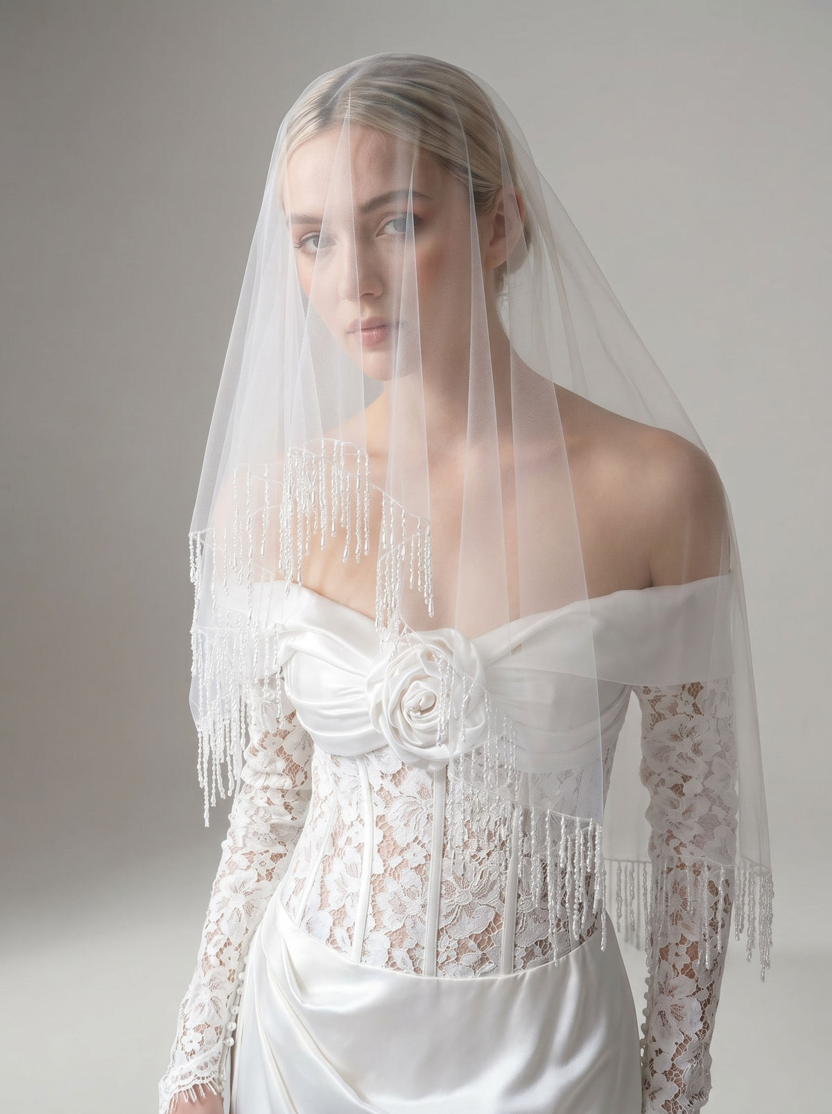 minimalist soft tulle bridal veil with vintage style