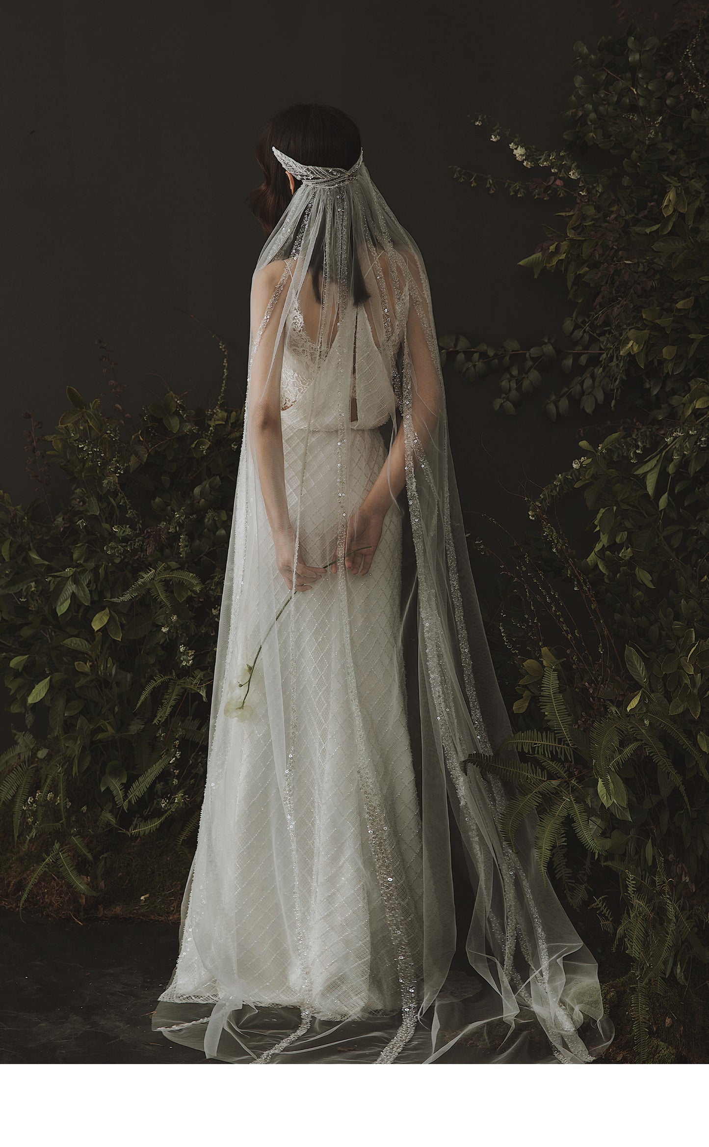 192cm sparkling sequin chapel length bridal veil with glitter embellishments and slim draped fit