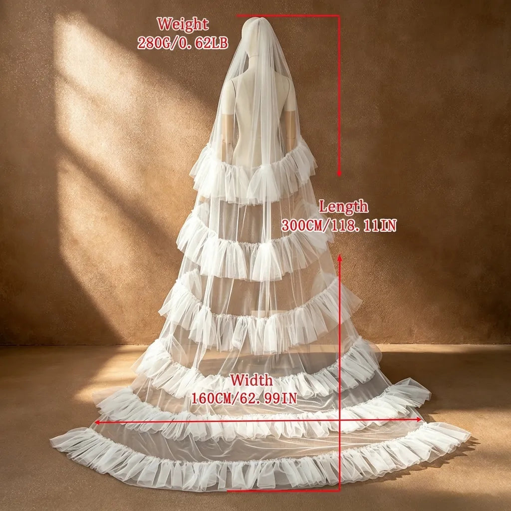 Size chart for LUNA-X468 veil showing length 300cm (118.11in), width 160cm (62.99in), weight 280g