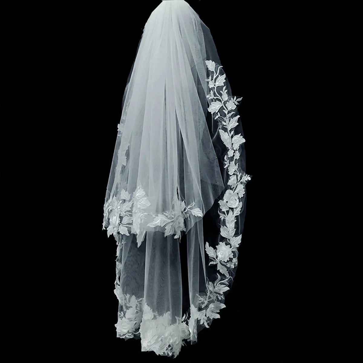 70cm and 95cm two tier bridal veil back view