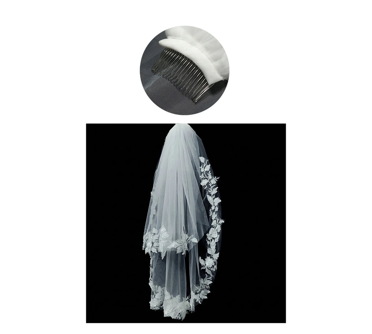 3D rose floral lace applique wedding veil detail