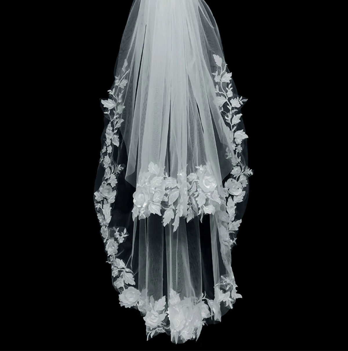 floral vine lace detail on soft Swiss tulle bridal veil