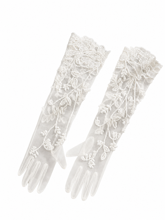 50cm Long Mesh Lace Bridal Gloves with French Embroidery for Wedding LUNA-X184