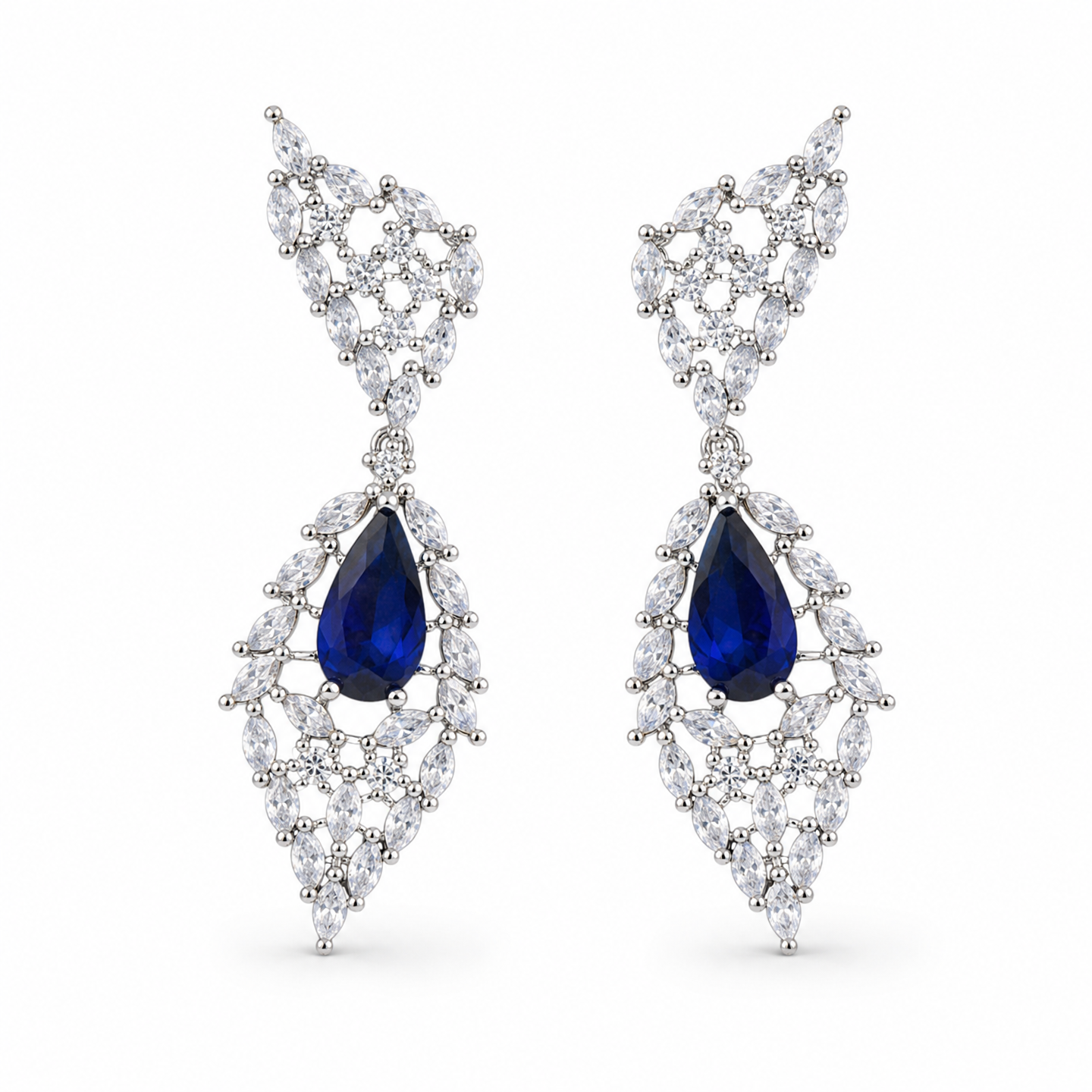 "Empress's Heritage" Vintage Big Leaf Pendant Jewelry Set, Radiant Royal Blue Ruby Red Crystal Fringe Choker & Luxury Prom Drop Earrings Duo  LUNA-X165
