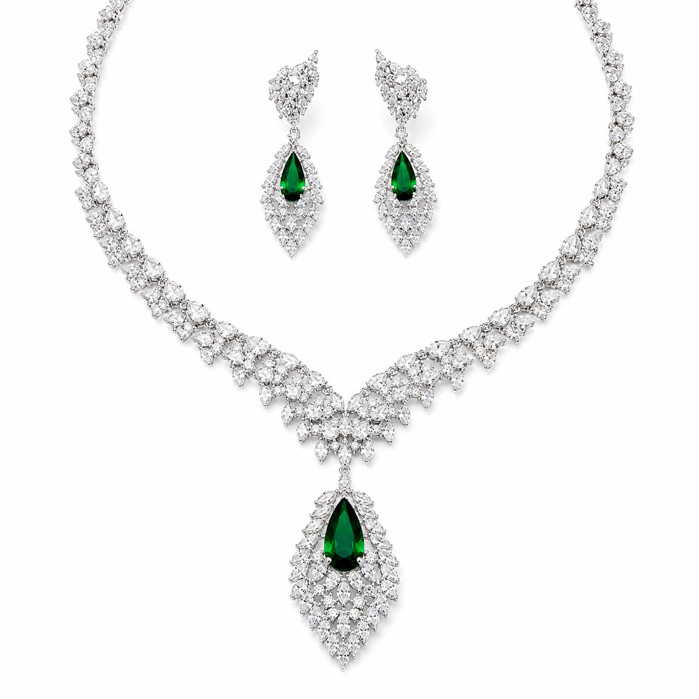"Empress's Heritage" Vintage Big Leaf Pendant Jewelry Set, Radiant Royal Blue Ruby Red Crystal Fringe Choker & Luxury Prom Drop Earrings Duo  LUNA-X165