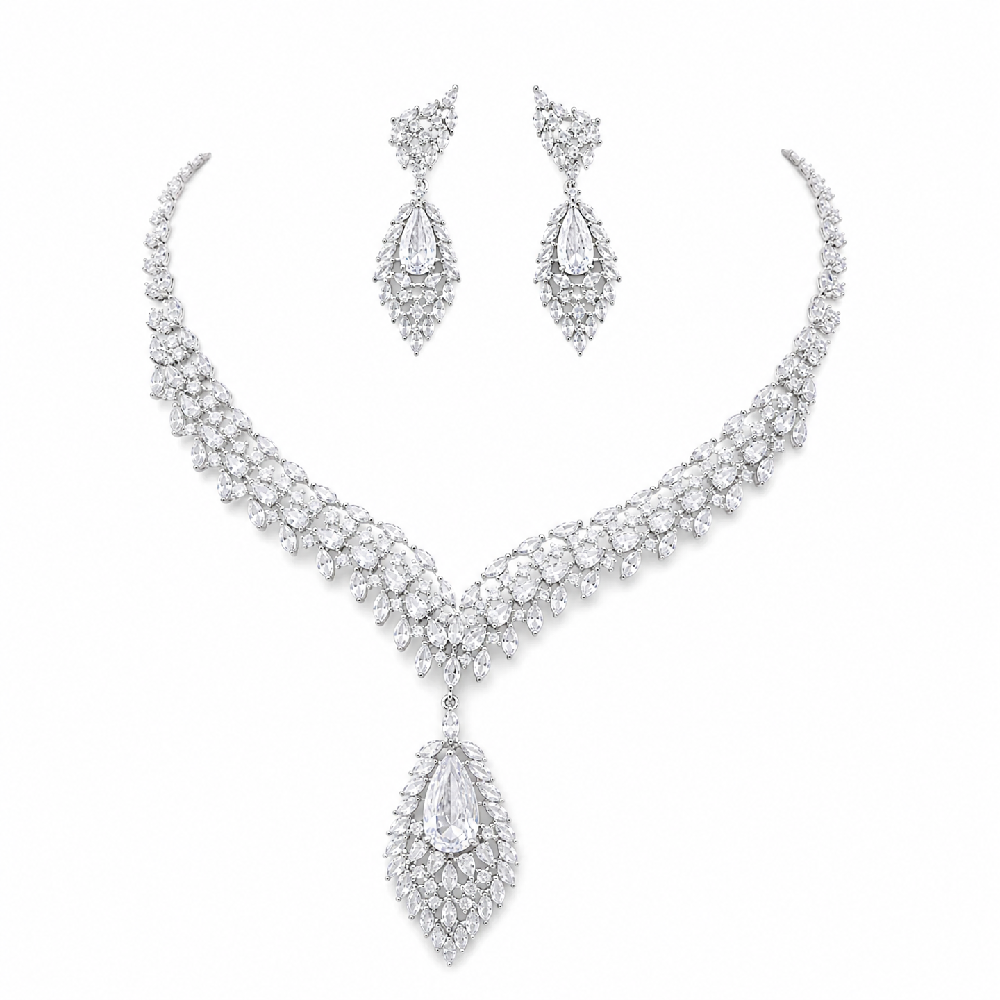 "Empress's Heritage" Vintage Big Leaf Pendant Jewelry Set, Radiant Royal Blue Ruby Red Crystal Fringe Choker & Luxury Prom Drop Earrings Duo  LUNA-X165