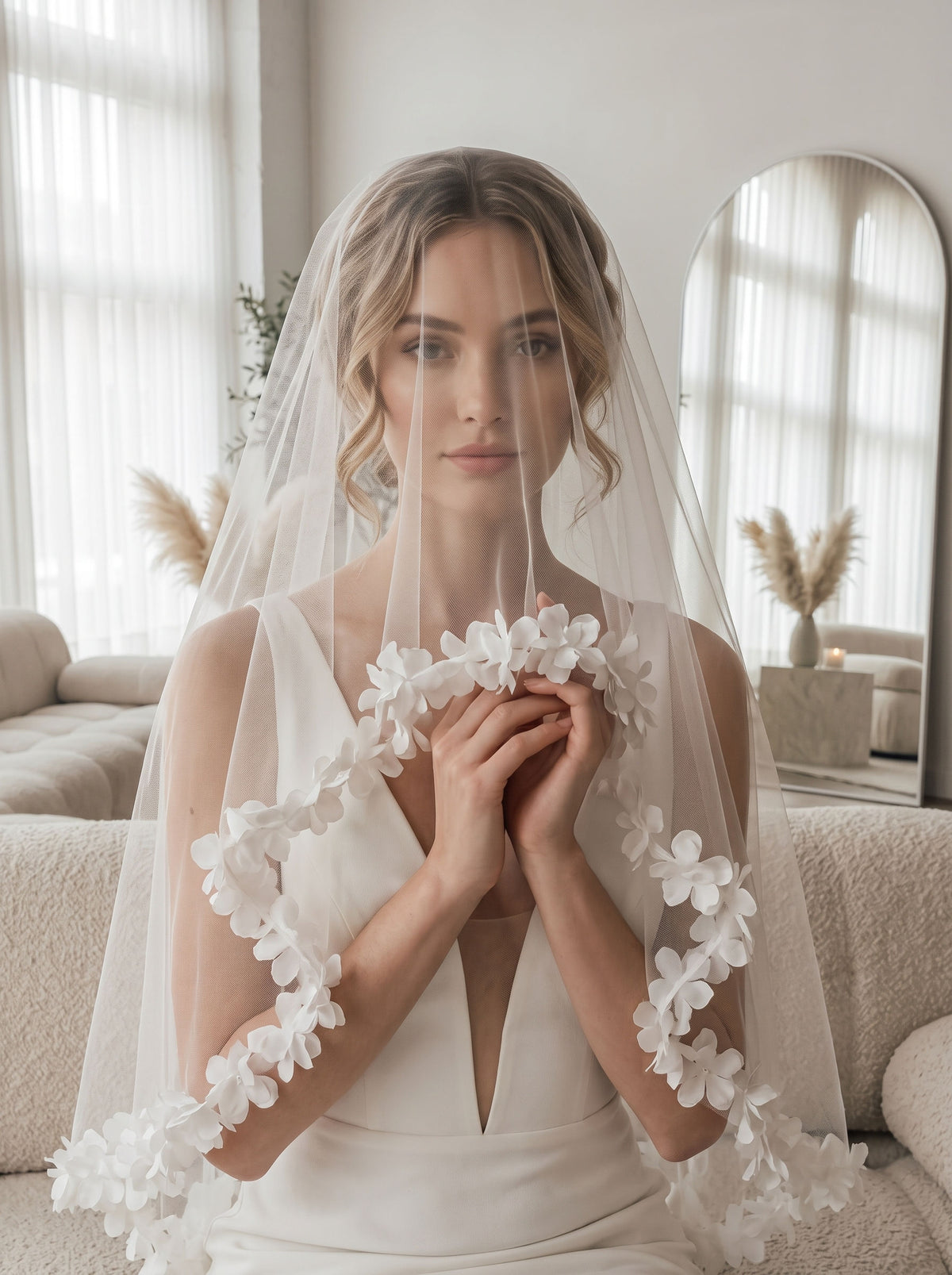 3D floral drop wedding veil