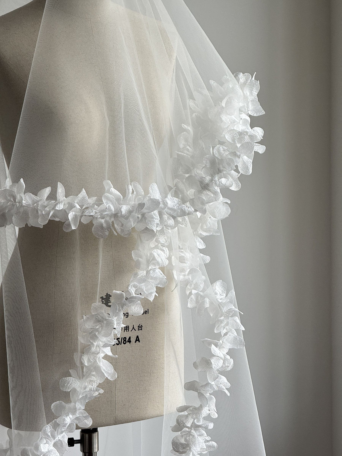 Single tier over the head floral wedding veil