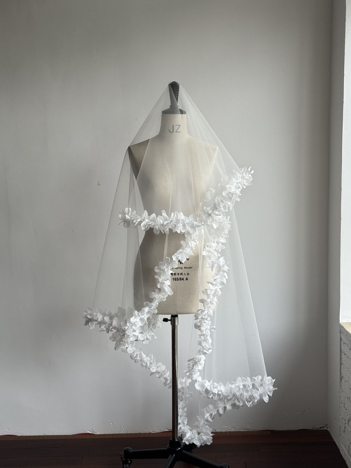 Romantic garden wedding veil with 3D flowers