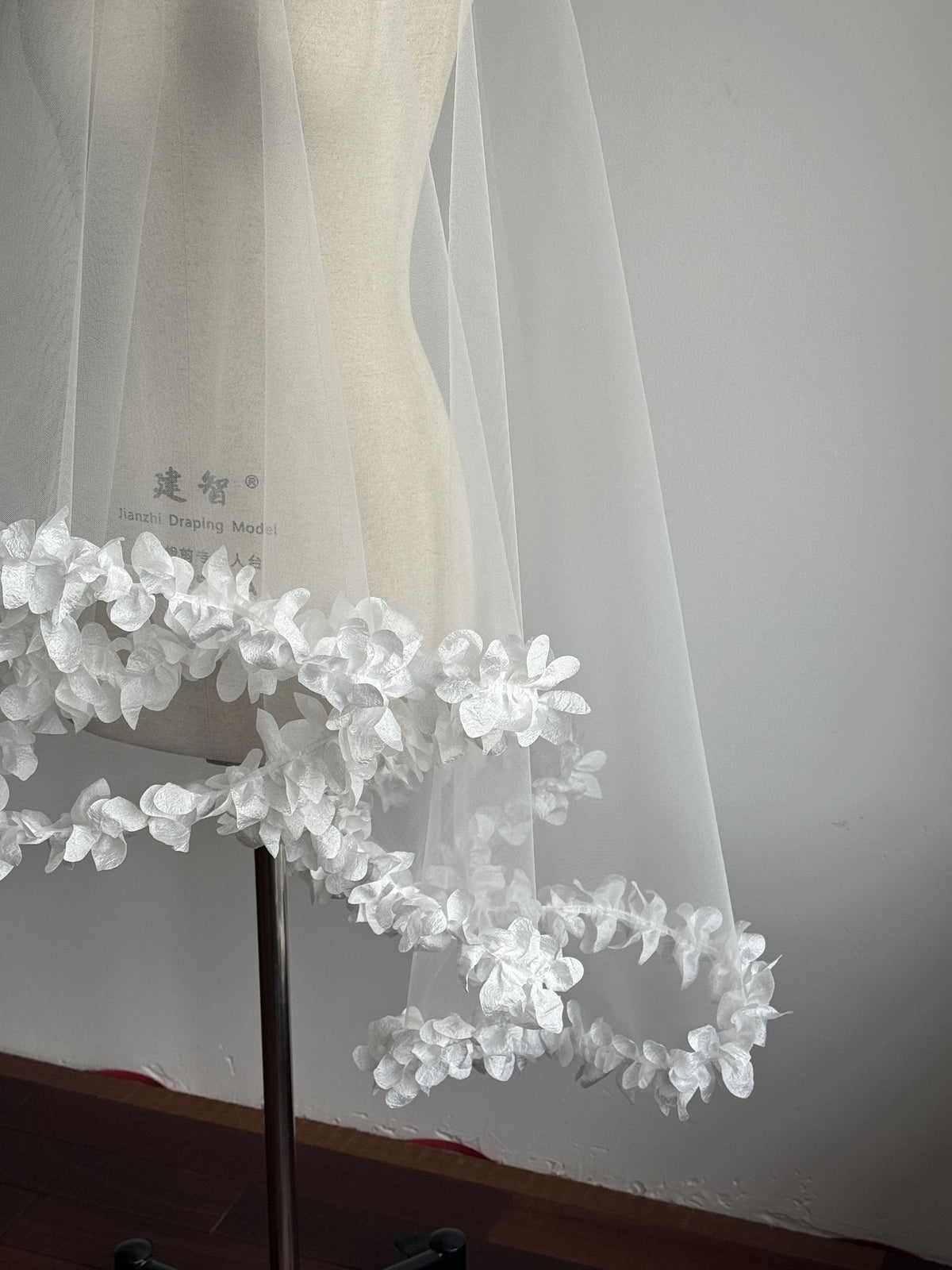 Whimsical floral bridal veil with illusion tulle