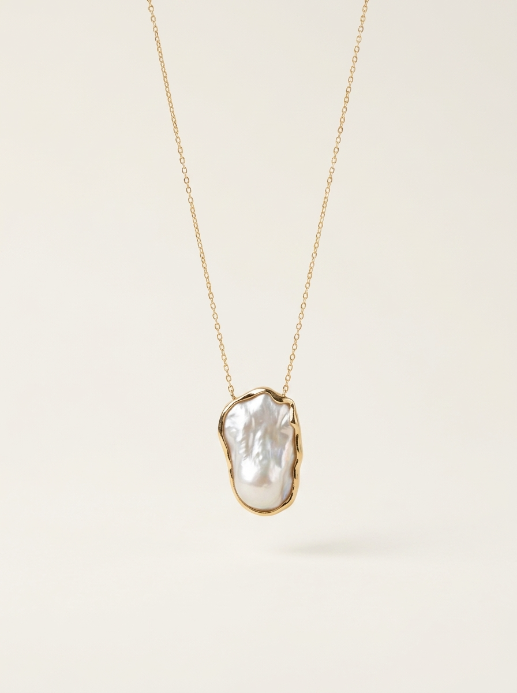Wire Wrapped Border Baroque Pearl Long Necklace for Bridal & Evening Wear--758